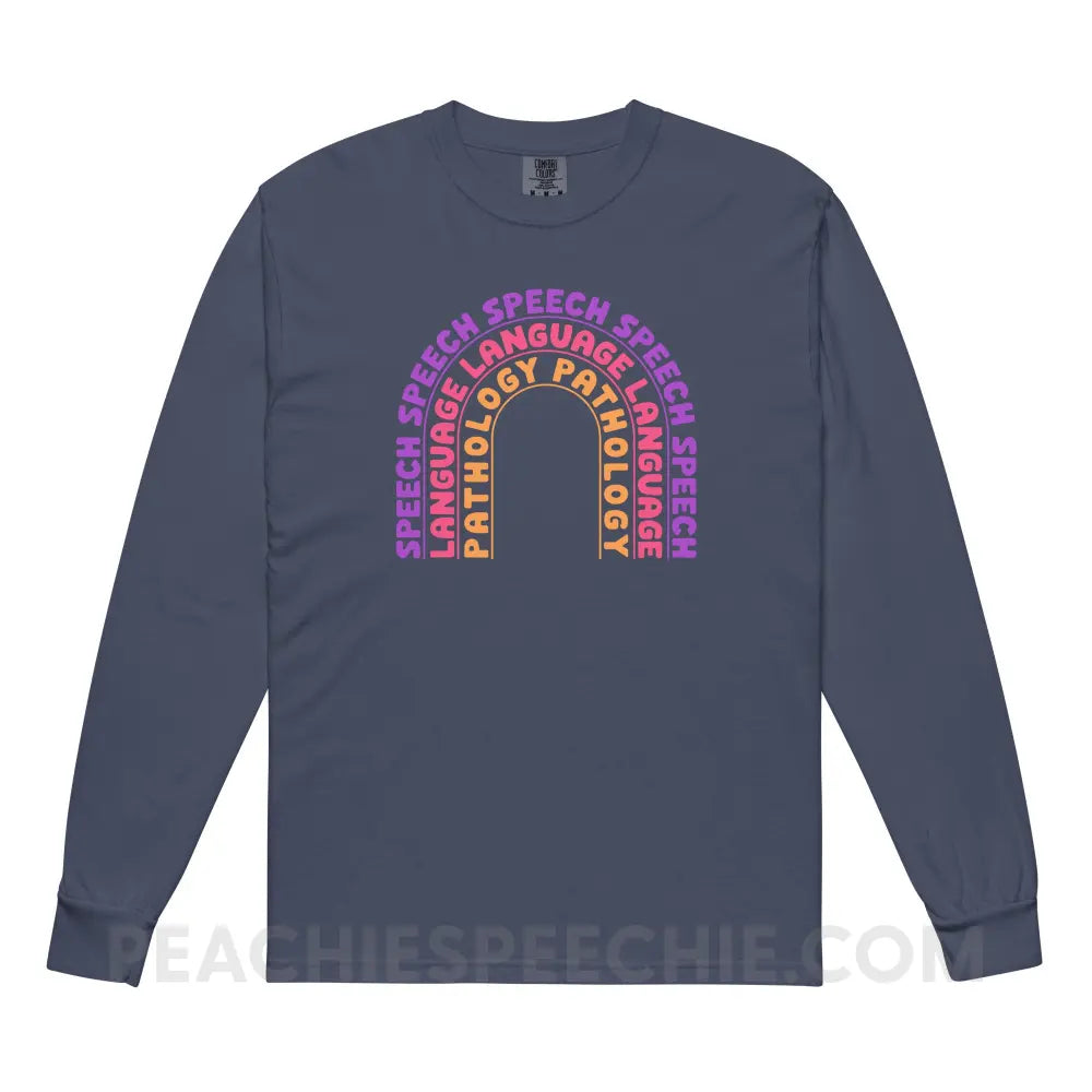 Speech Language Pathology Rainbow Comfort Colors Long Sleeve - Navy / S - peachiespeechie.com