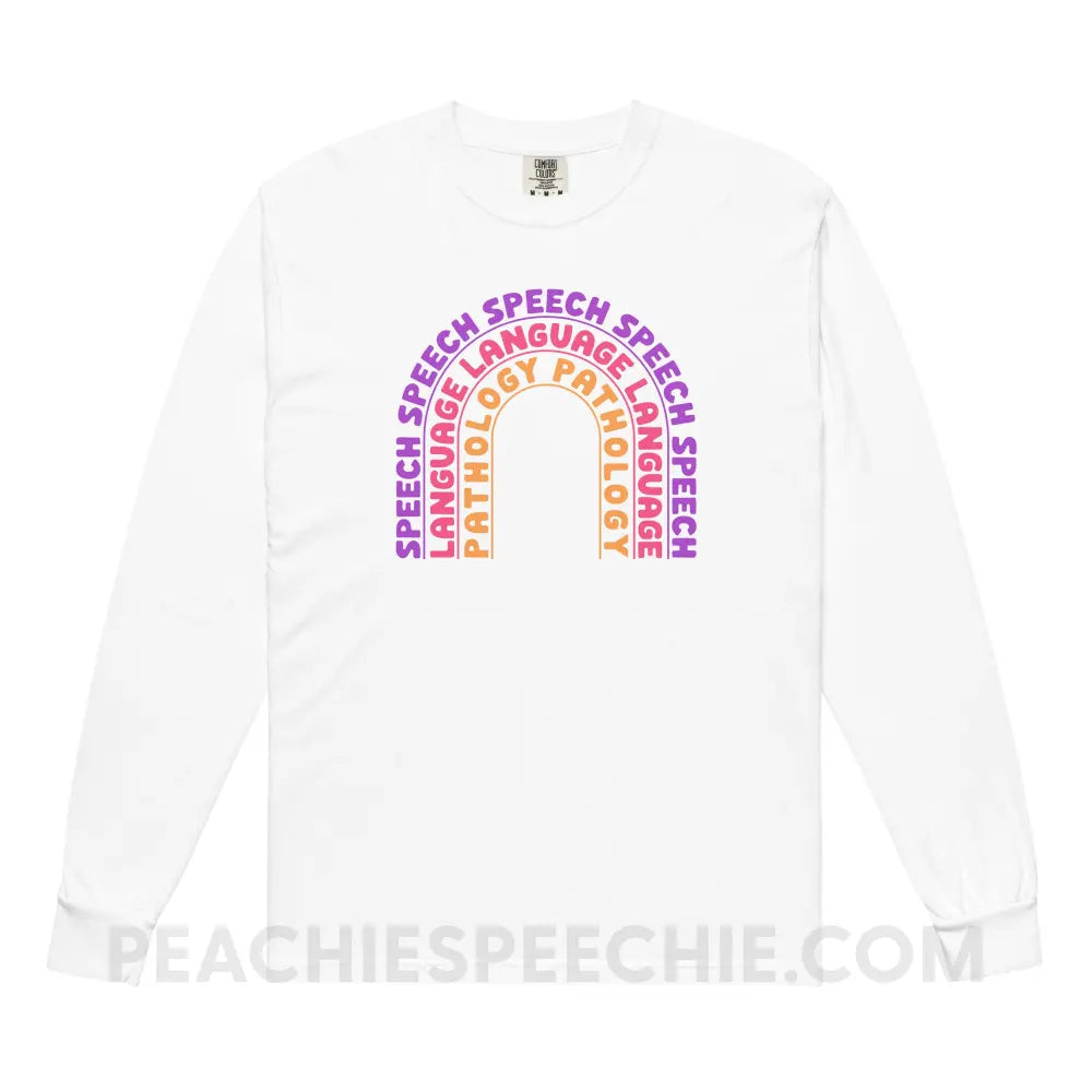 Speech Language Pathology Rainbow Comfort Colors Long Sleeve - White / S - peachiespeechie.com