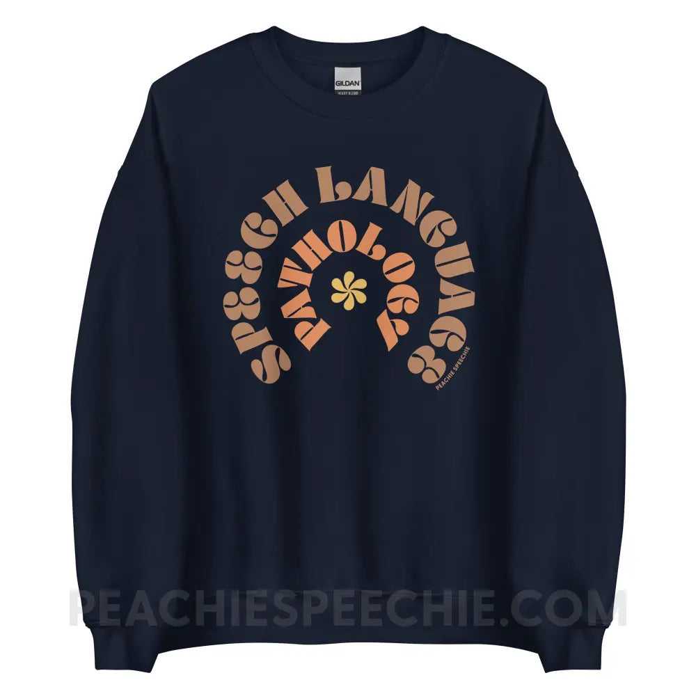 Speech Language Pathology Retro Flower Classic Sweatshirt - Navy / S - peachiespeechie.com