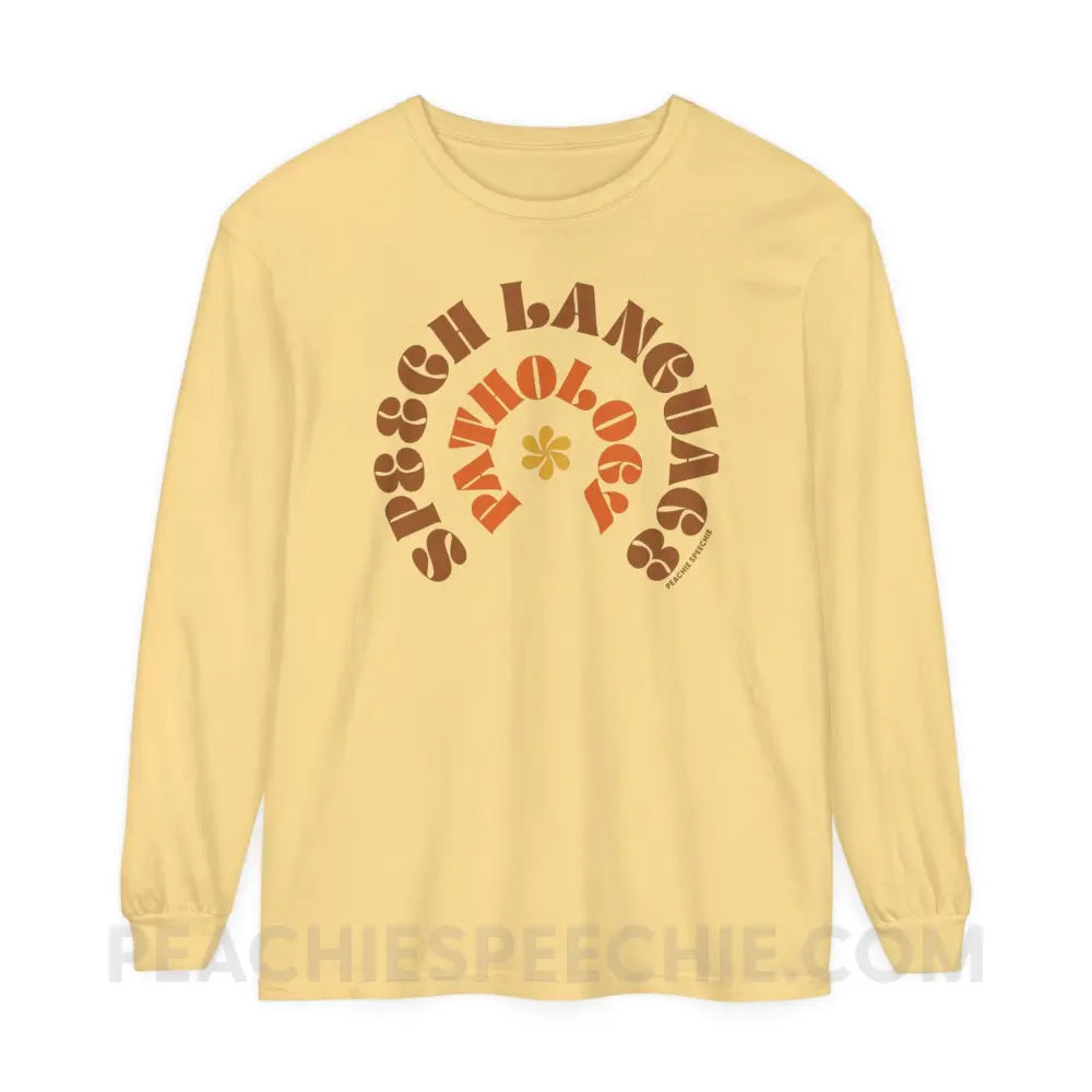 Speech Language Pathology Retro Flower Comfort Colors Long Sleeve - Butter / S - Long-sleeve peachiespeechie.com