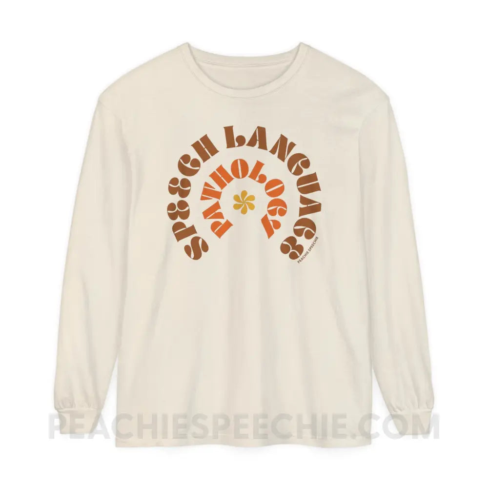 Speech Language Pathology Retro Flower Comfort Colors Long Sleeve - Ivory / S - Long-sleeve peachiespeechie.com