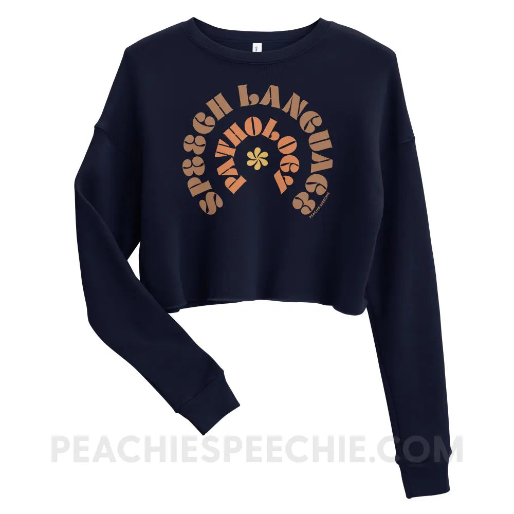 Speech Language Pathology Retro Flower Soft Crop Sweatshirt - Navy / S - peachiespeechie.com