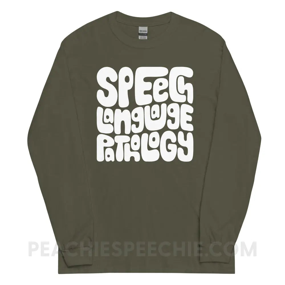 Speech Language Pathology Smush Long Sleeve Tee - Military Green / S - peachiespeechie.com