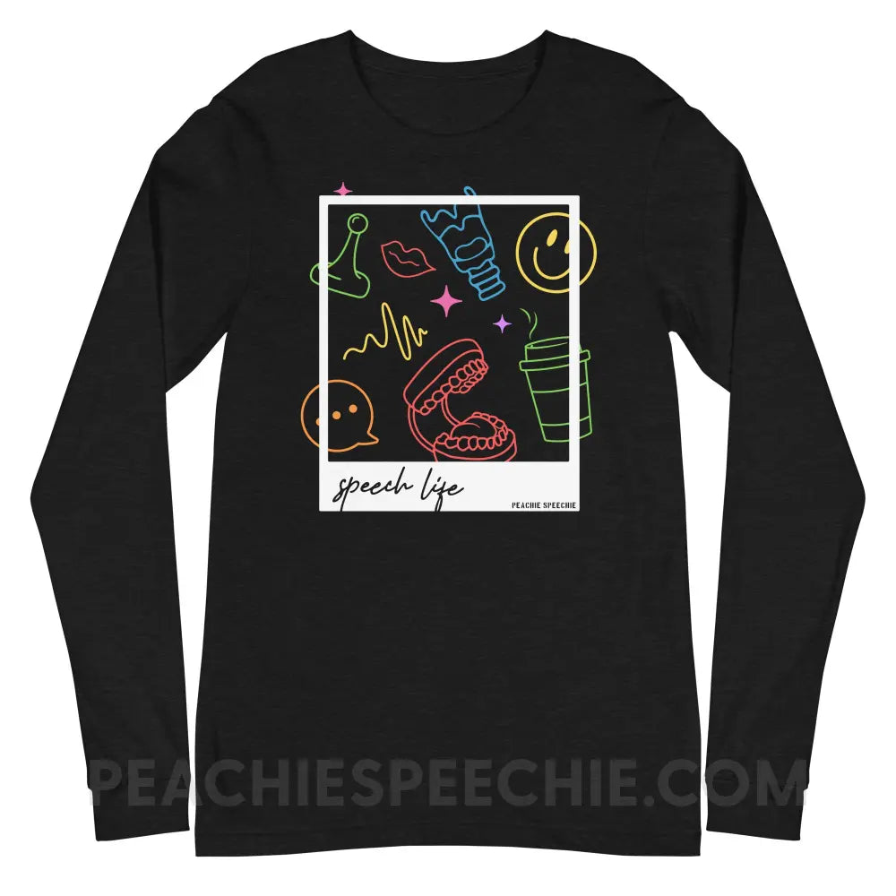 Speech Life Polaroid Premium Long Sleeve - Black Heather / XS - peachiespeechie.com