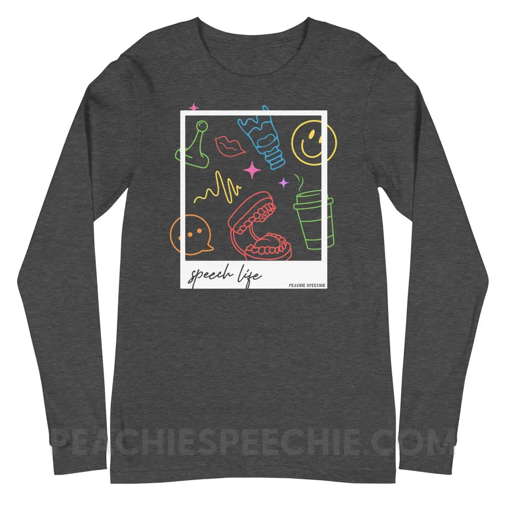 Speech Life Polaroid Premium Long Sleeve - Dark Grey Heather / XS - peachiespeechie.com