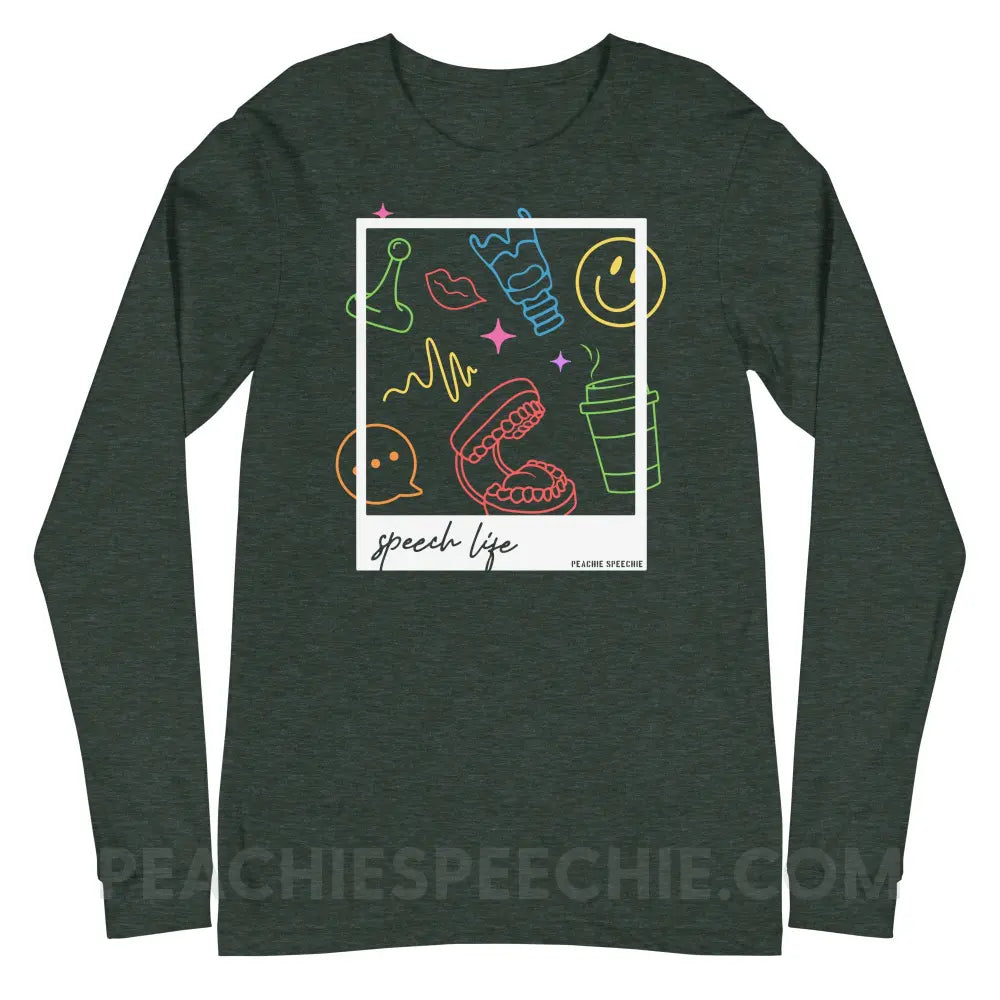 Speech Life Polaroid Premium Long Sleeve - Heather Forest / XS - peachiespeechie.com