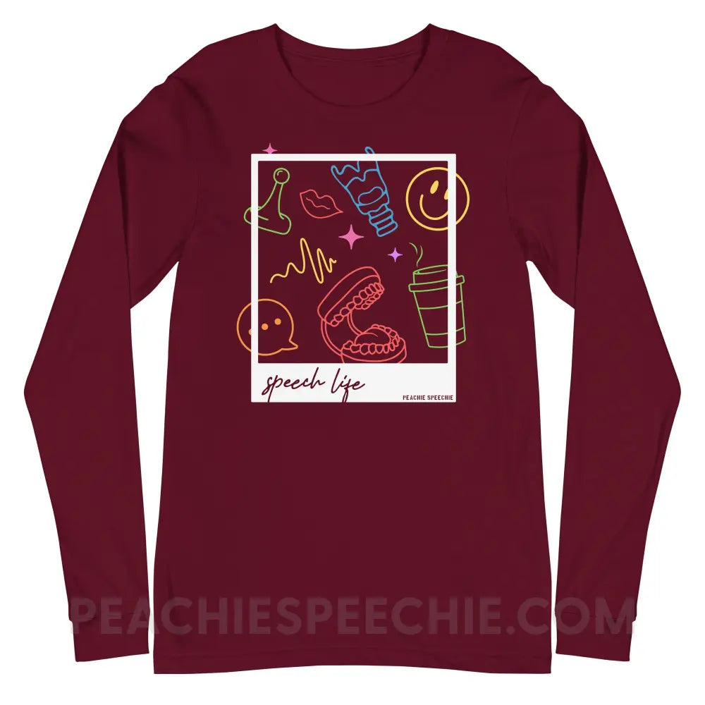 Speech Life Polaroid Premium Long Sleeve - Maroon / XS - peachiespeechie.com