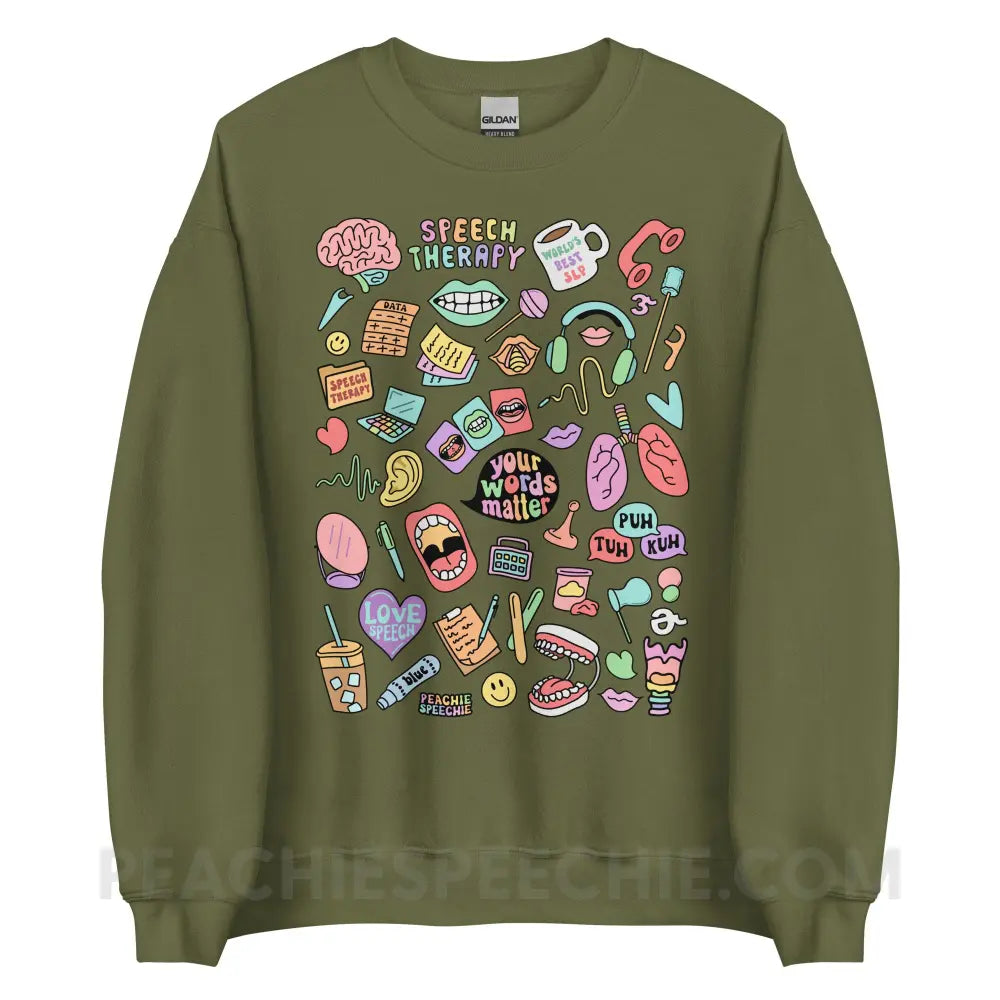 Speech Life Stuff Classic Sweatshirt - Military Green / S - peachiespeechie.com