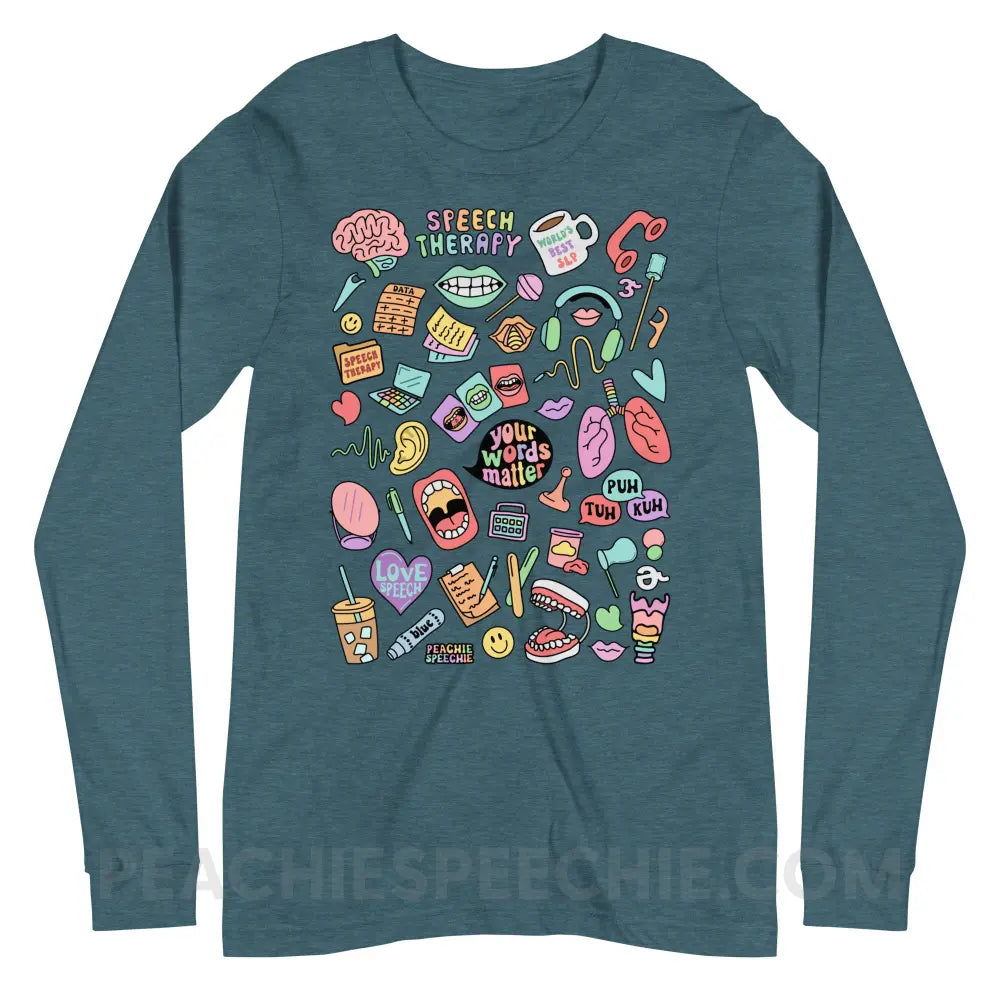 Speech Life Stuff Premium Long Sleeve - Heather Deep Teal / XS - peachiespeechie.com