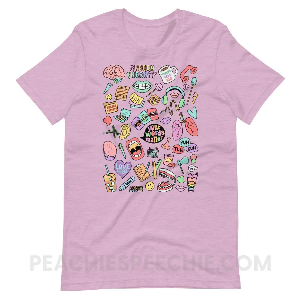 Speech Life Stuff Premium Soft Tee - Heather Prism Lilac / XS - peachiespeechie.com