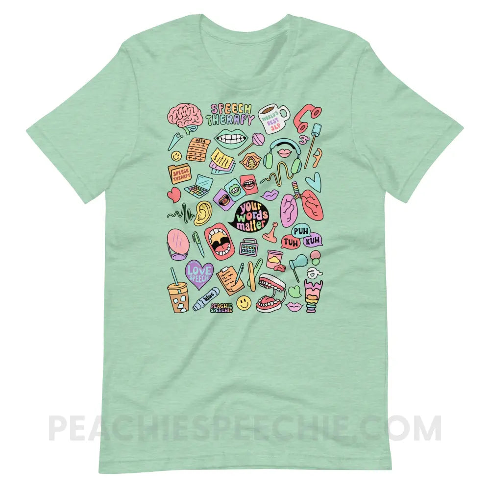Speech Life Stuff Premium Soft Tee - Heather Prism Mint / XS - peachiespeechie.com
