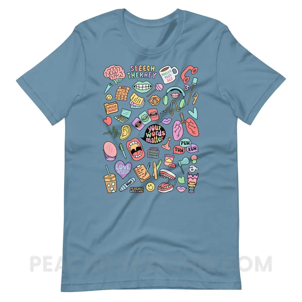 Speech Life Stuff Premium Soft Tee - Steel Blue / S - peachiespeechie.com