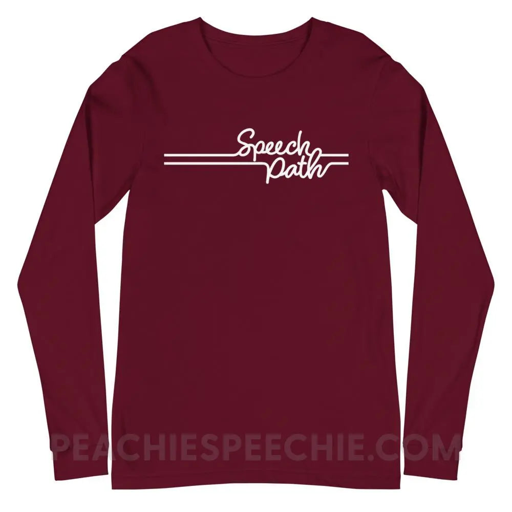 Speech Path Lines Premium Long Sleeve - Maroon / XS - Shirts & Tops peachiespeechie.com