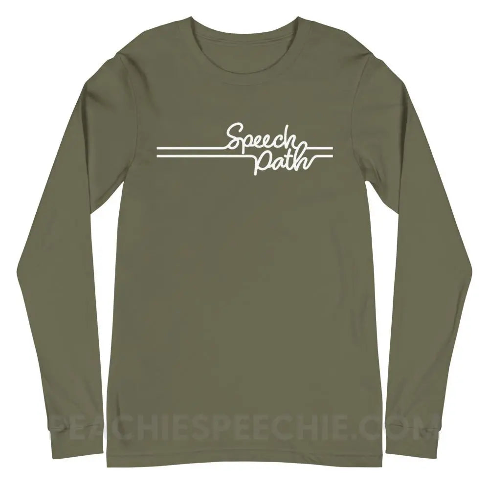 Speech Path Lines Premium Long Sleeve - Military Green / XS - Shirts & Tops peachiespeechie.com