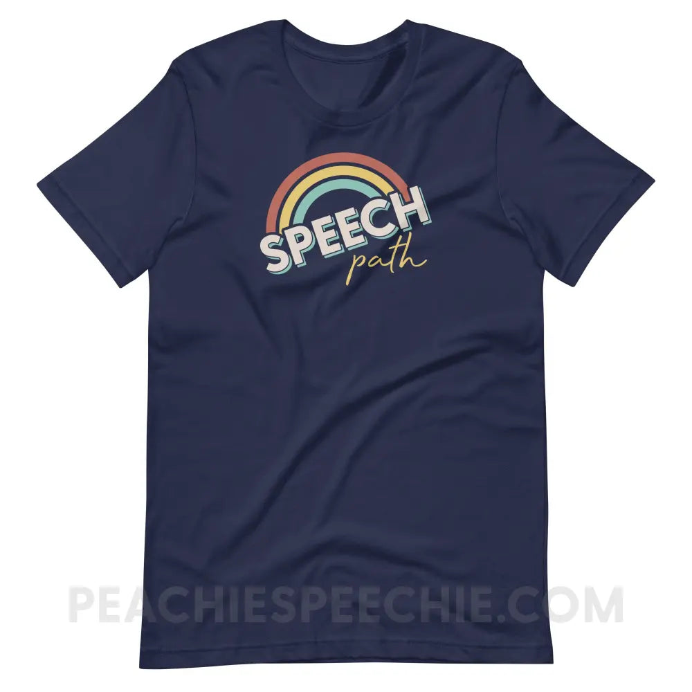 Speech Path Rainbow Premium Soft Tee - Navy / S - T-Shirt peachiespeechie.com