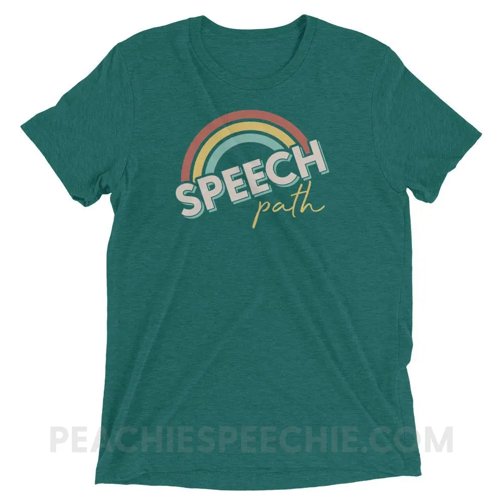 Speech Path Rainbow Tri-Blend Tee - Teal Triblend / XS - peachiespeechie.com