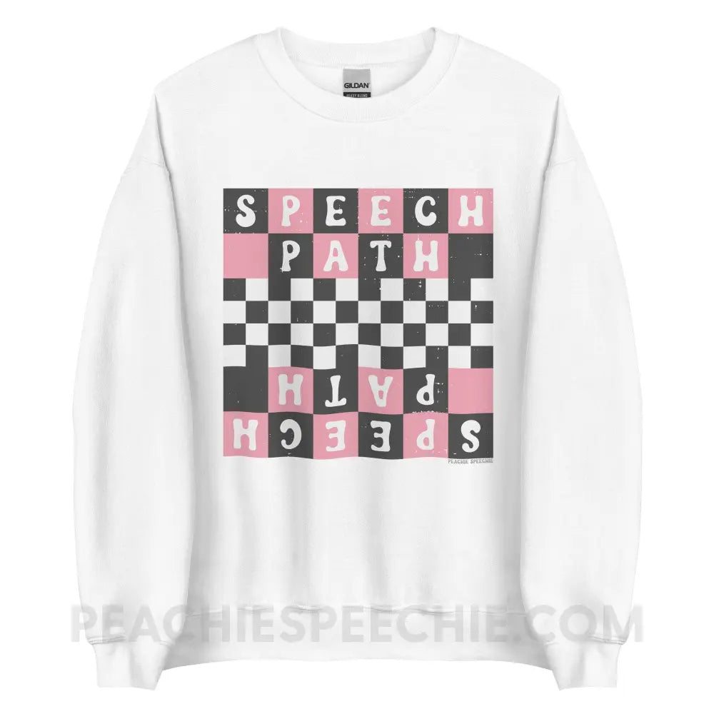 Speech Path Retro Checkerboard Classic Sweatshirt - Pink/White / S peachiespeechie.com