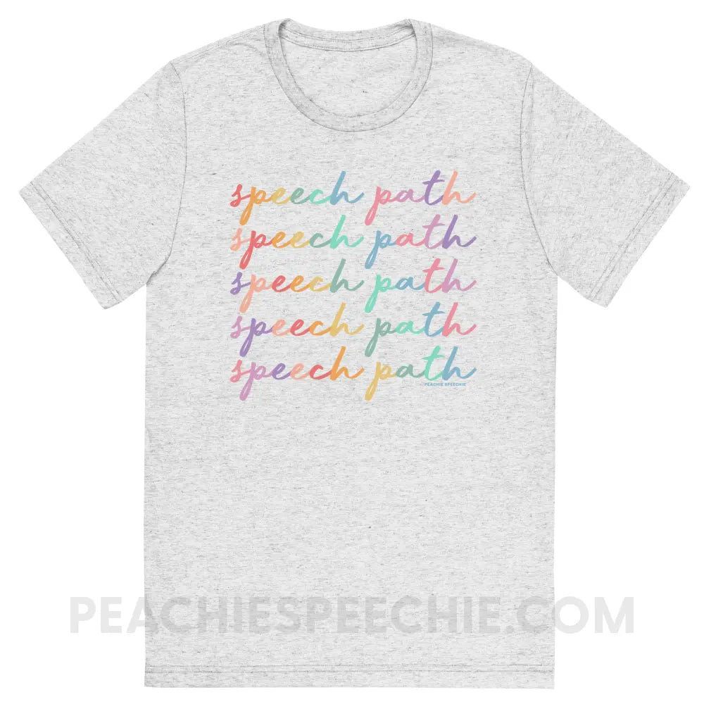 Speech Path Script Tri-Blend Tee - White Fleck Triblend / S - peachiespeechie.com