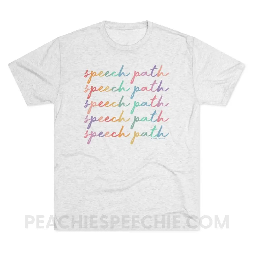 Speech Path Script Vintage Tri-Blend - Heather White / S - T-Shirt peachiespeechie.com