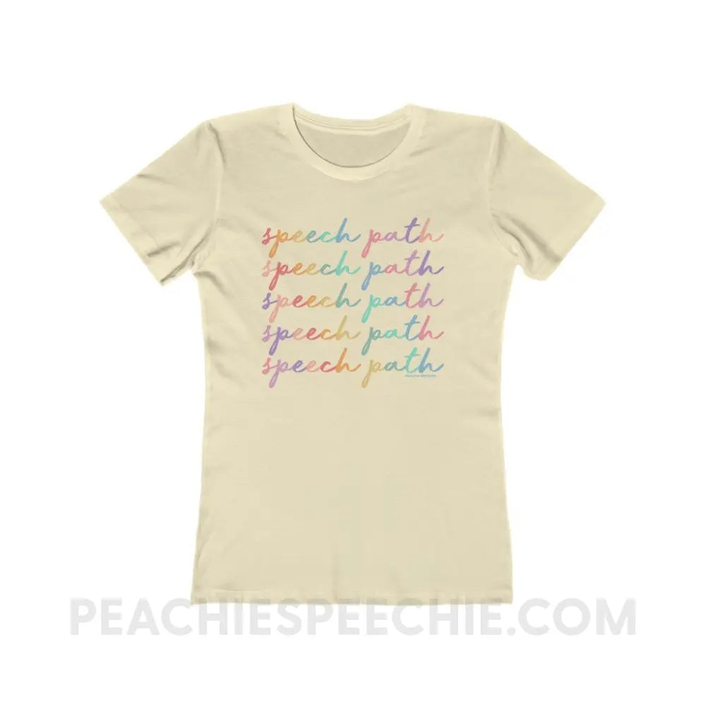 Speech Path Script Women’s Fitted Tee - Solid Natural / S - T-Shirt peachiespeechie.com