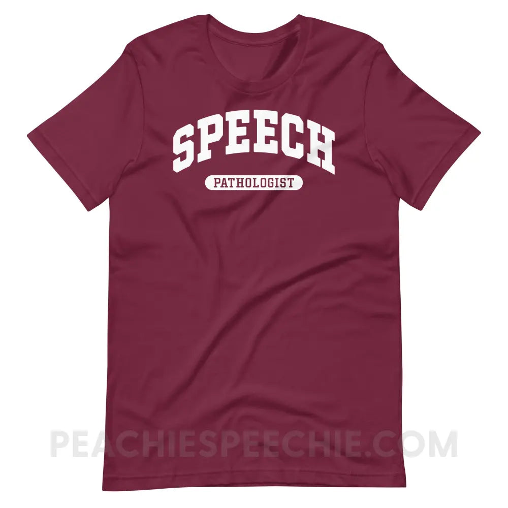 Speech Pathologist Arch Premium Soft Tee - Maroon / S - T-Shirt peachiespeechie.com