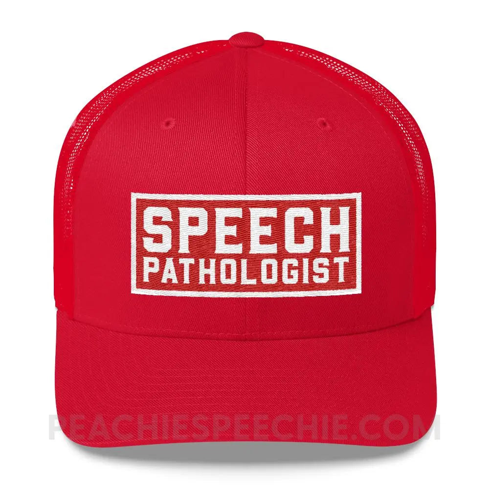 Speech Pathologist Trucker Hat - Red - Hats peachiespeechie.com