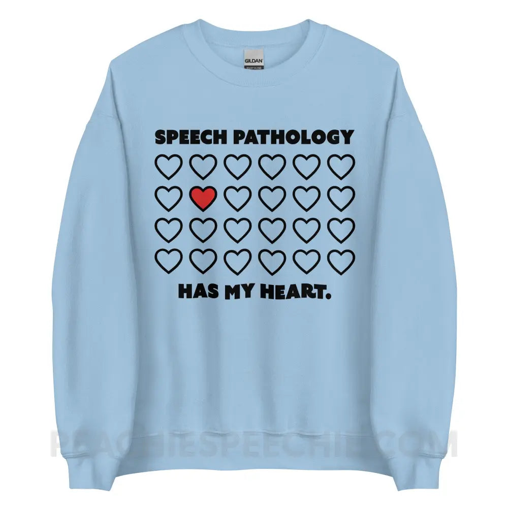 Speech Pathology Has My Heart Classic Sweatshirt - Light Blue / S - peachiespeechie.com