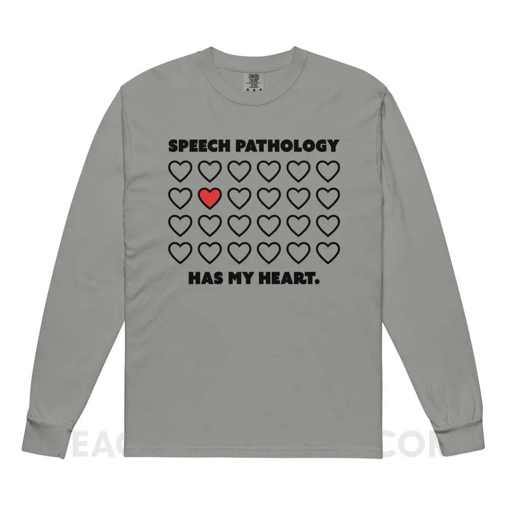 Speech Pathology Has My Heart Comfort Colors Long Sleeve - Grey / S - peachiespeechie.com