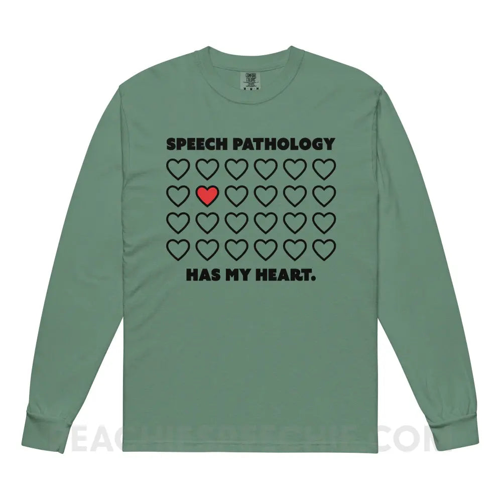 Speech Pathology Has My Heart Comfort Colors Long Sleeve - Light Green / S - peachiespeechie.com
