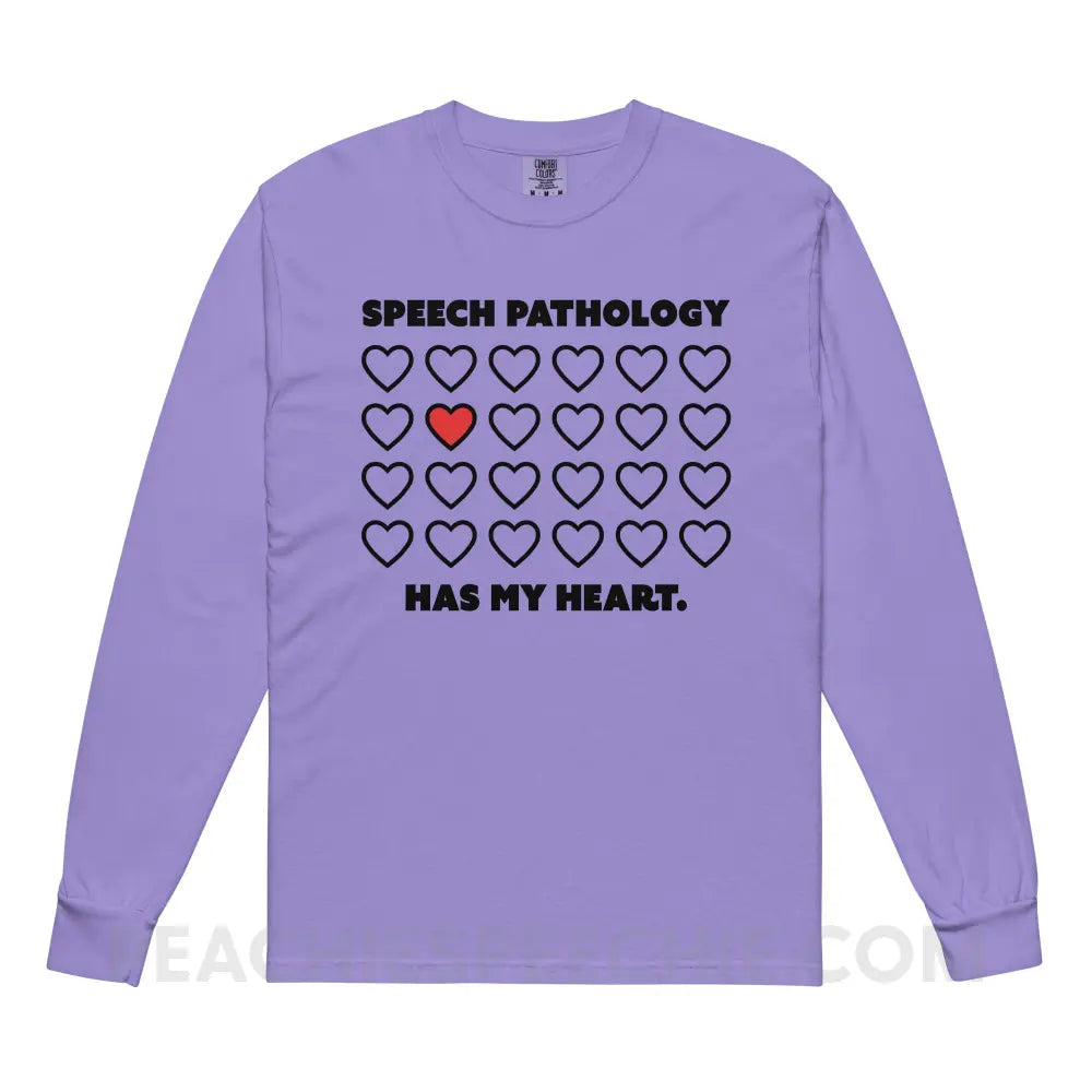 Speech Pathology Has My Heart Comfort Colors Long Sleeve - Violet / S - peachiespeechie.com