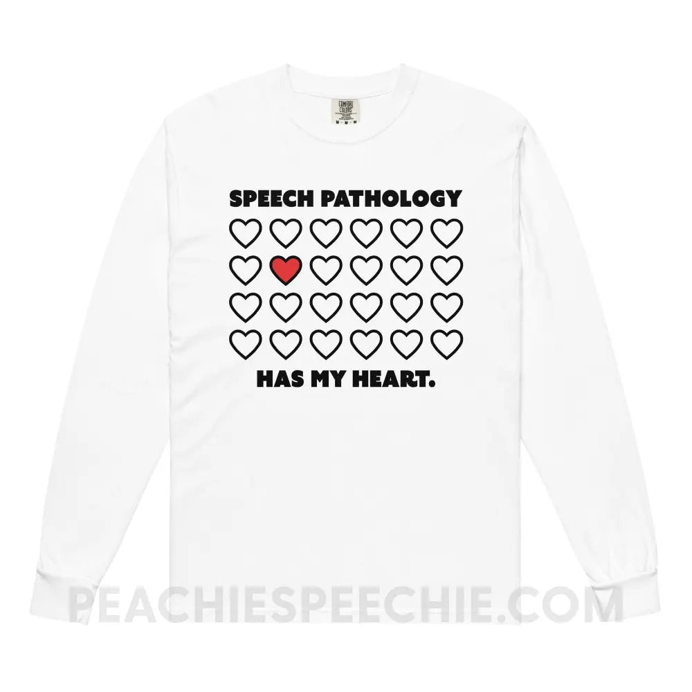 Speech Pathology Has My Heart Comfort Colors Long Sleeve - White / S - peachiespeechie.com