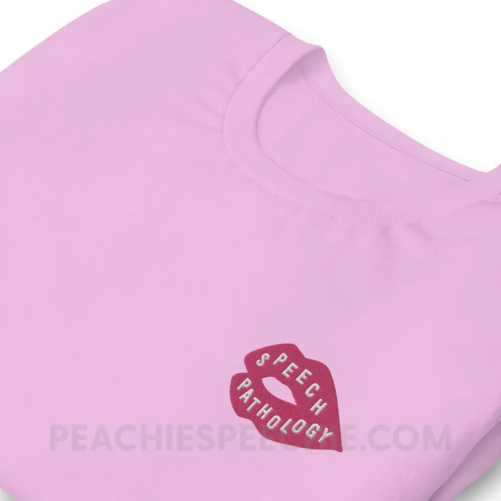 Speech Pathology Lips Embroidered Premium Soft Tee - peachiespeechie.com