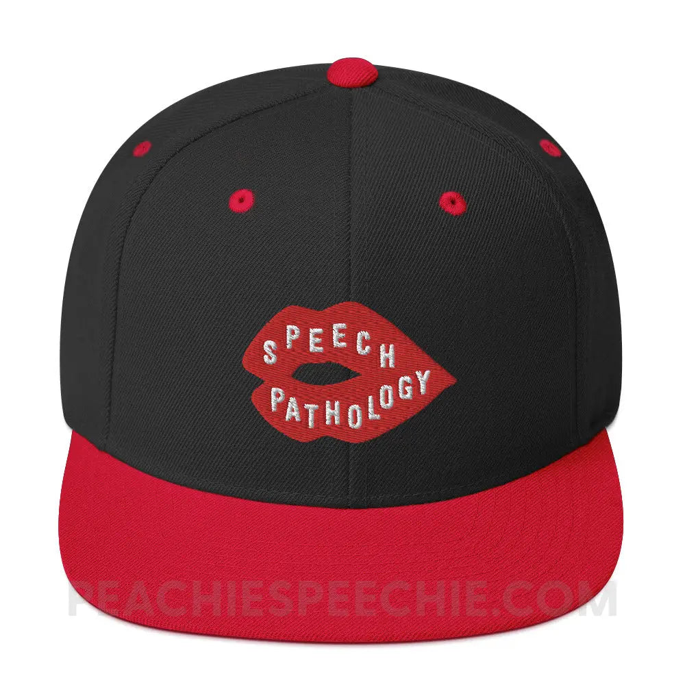 Speech Pathology Lips Premium Ball Cap - Black/ Red - peachiespeechie.com
