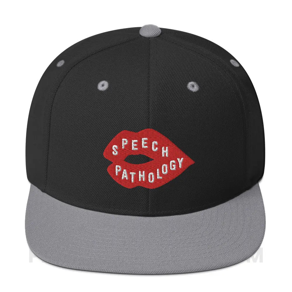 Speech Pathology Lips Premium Ball Cap - Black/ Silver - peachiespeechie.com