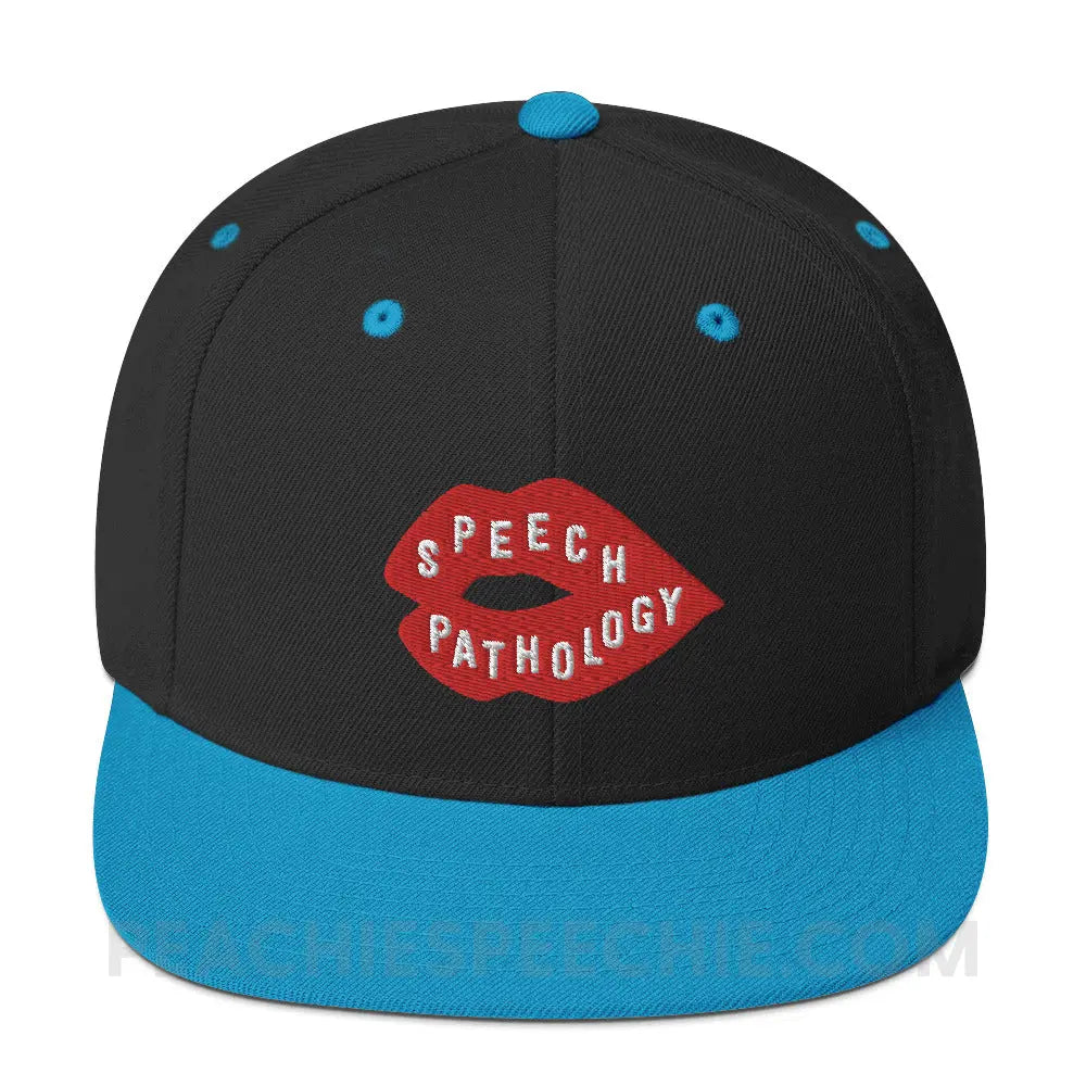 Speech Pathology Lips Premium Ball Cap - Black/ Teal - peachiespeechie.com