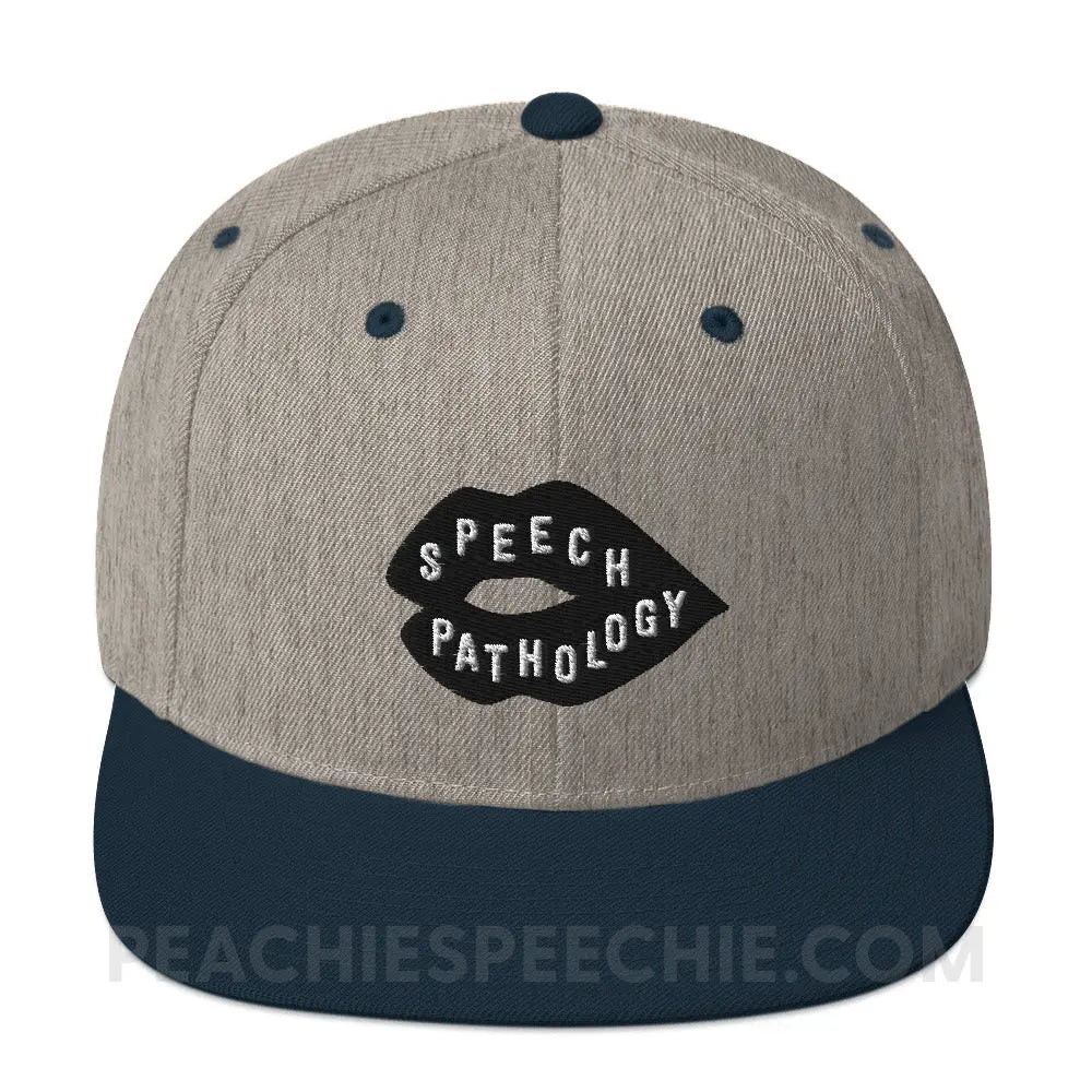 Speech Pathology Lips Premium Ball Cap - Heather Grey/ Navy - peachiespeechie.com