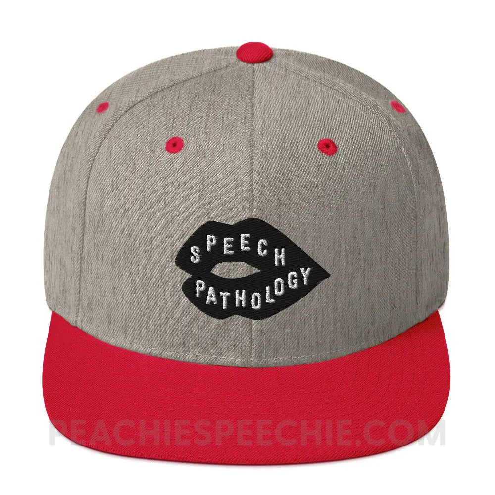 Speech Pathology Lips Premium Ball Cap - Heather Grey/ Red - peachiespeechie.com