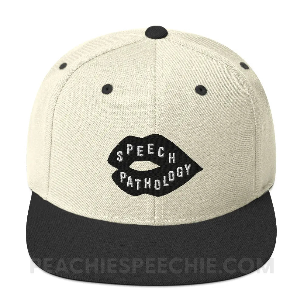 Speech Pathology Lips Premium Ball Cap - Natural/ Black - peachiespeechie.com