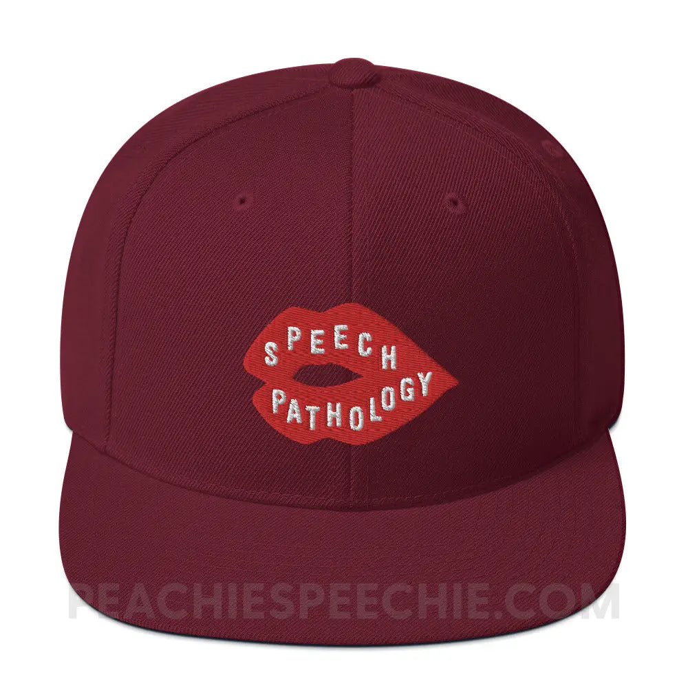 Speech Pathology Lips Wool Blend Ball Cap - Maroon - peachiespeechie.com