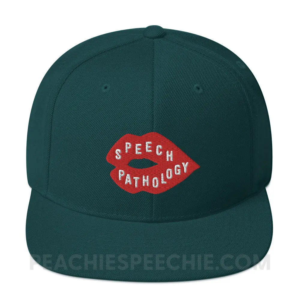 Speech Pathology Lips Wool Blend Ball Cap - Spruce - peachiespeechie.com
