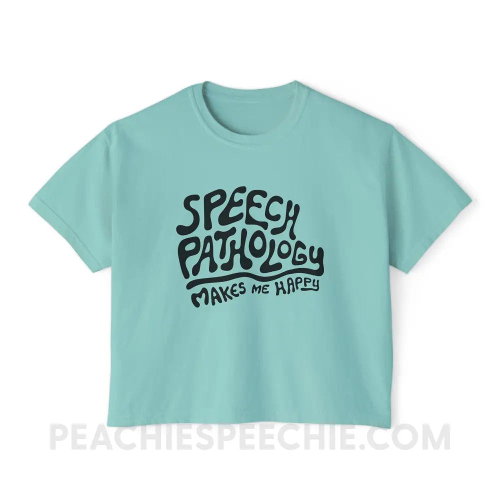 Speech Pathology Makes Me Happy Comfort Colors Boxy Tee - Chalky Mint / S - T-Shirt peachiespeechie.com