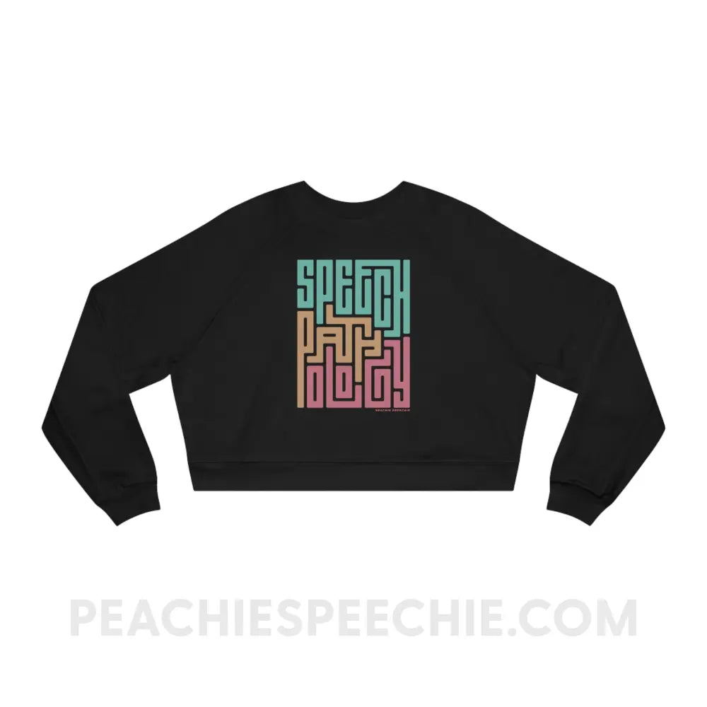 Speech Pathology Maze Premium Crop Crewneck - Black / S - Sweatshirt peachiespeechie.com