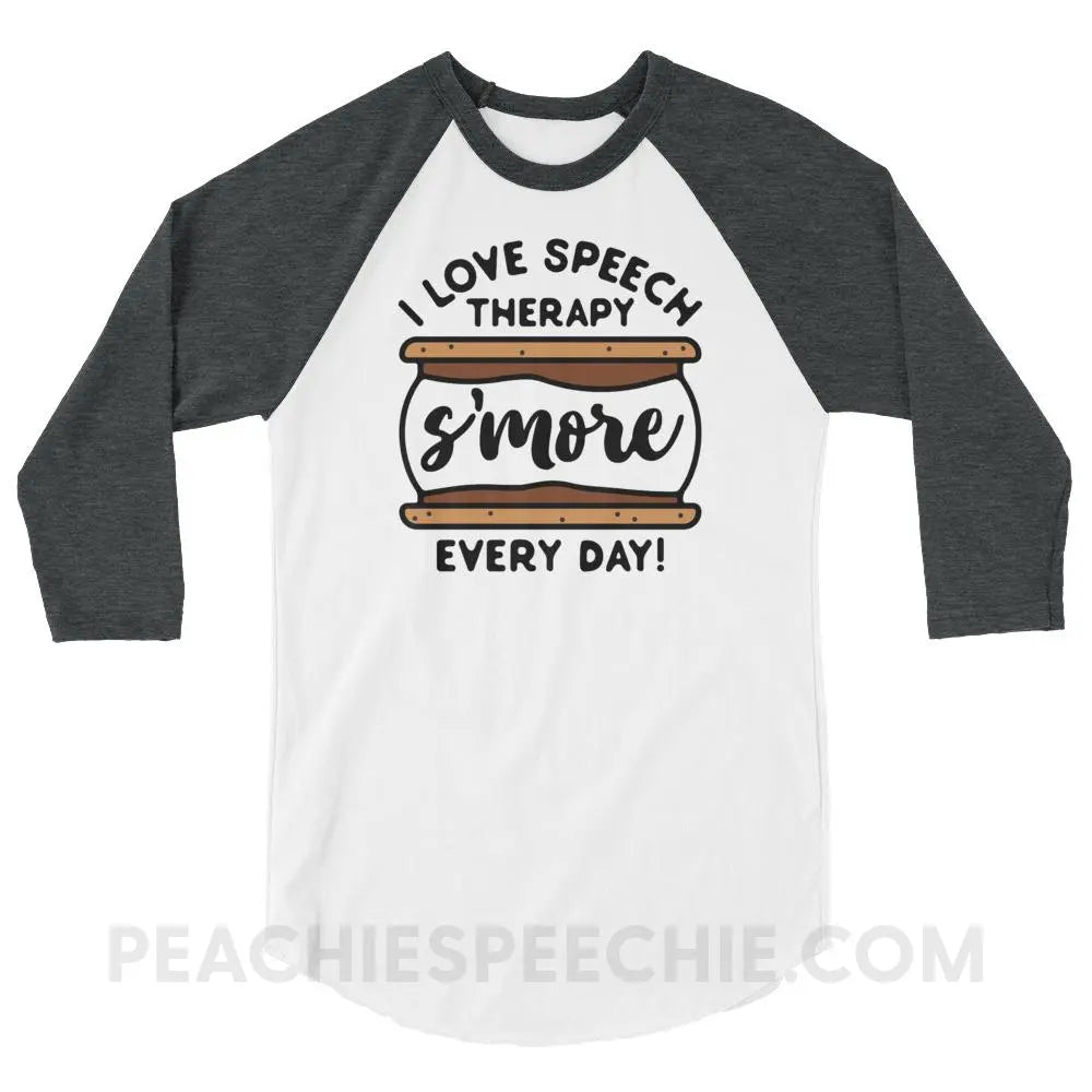 Speech S’more Baseball Tee - White/Heather Charcoal / XS - T-Shirts & Tops peachiespeechie.com