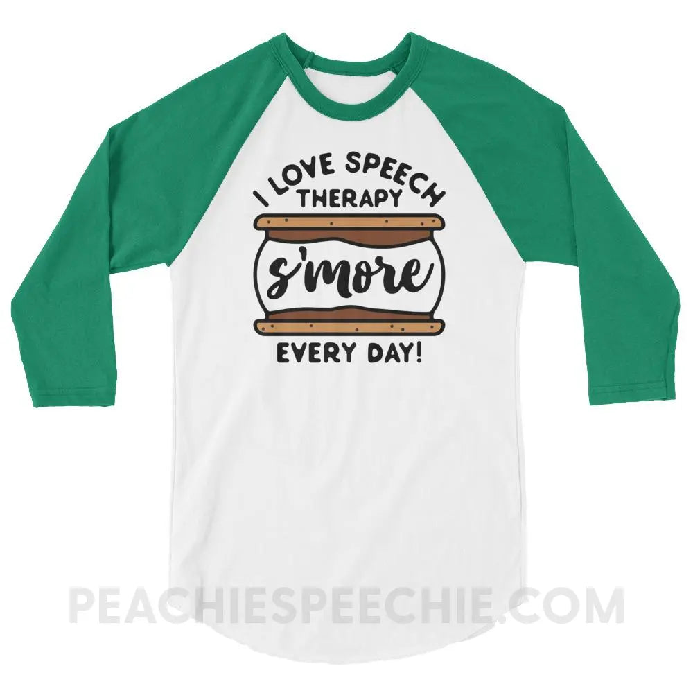 Speech S’more Baseball Tee - White/Kelly / XS - T-Shirts & Tops peachiespeechie.com