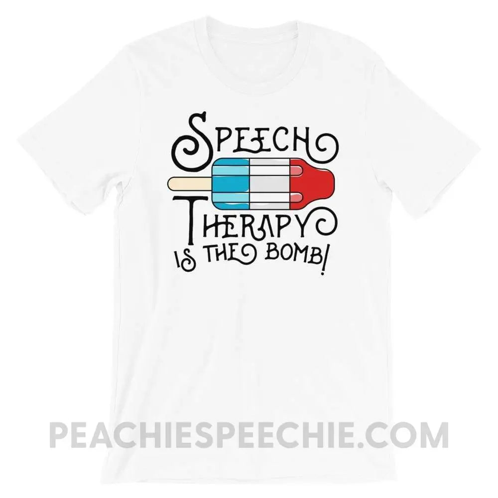 Speech Therapy Is The Bomb Premium Soft Tee - White / XS - T-Shirts & Tops peachiespeechie.com