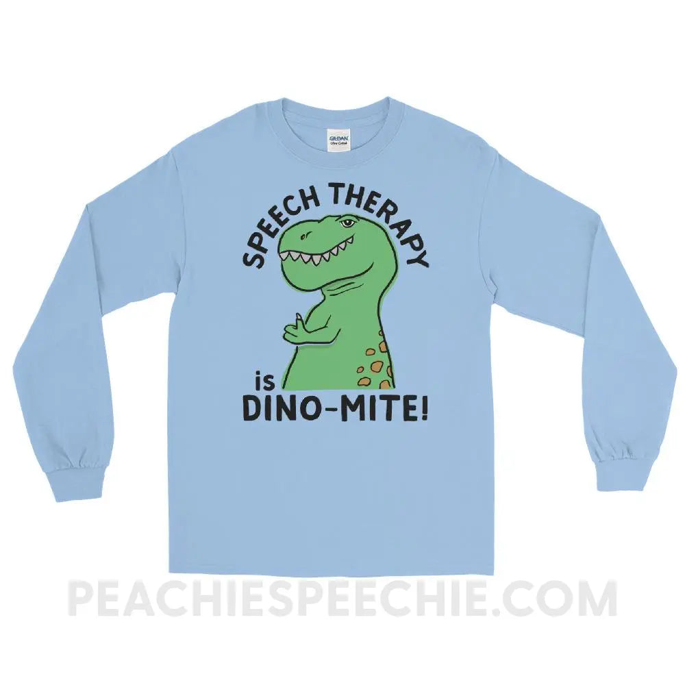 Speech Therapy is Dino-Mite Long Sleeve Tee - Light Blue / S - T-Shirts & Tops peachiespeechie.com