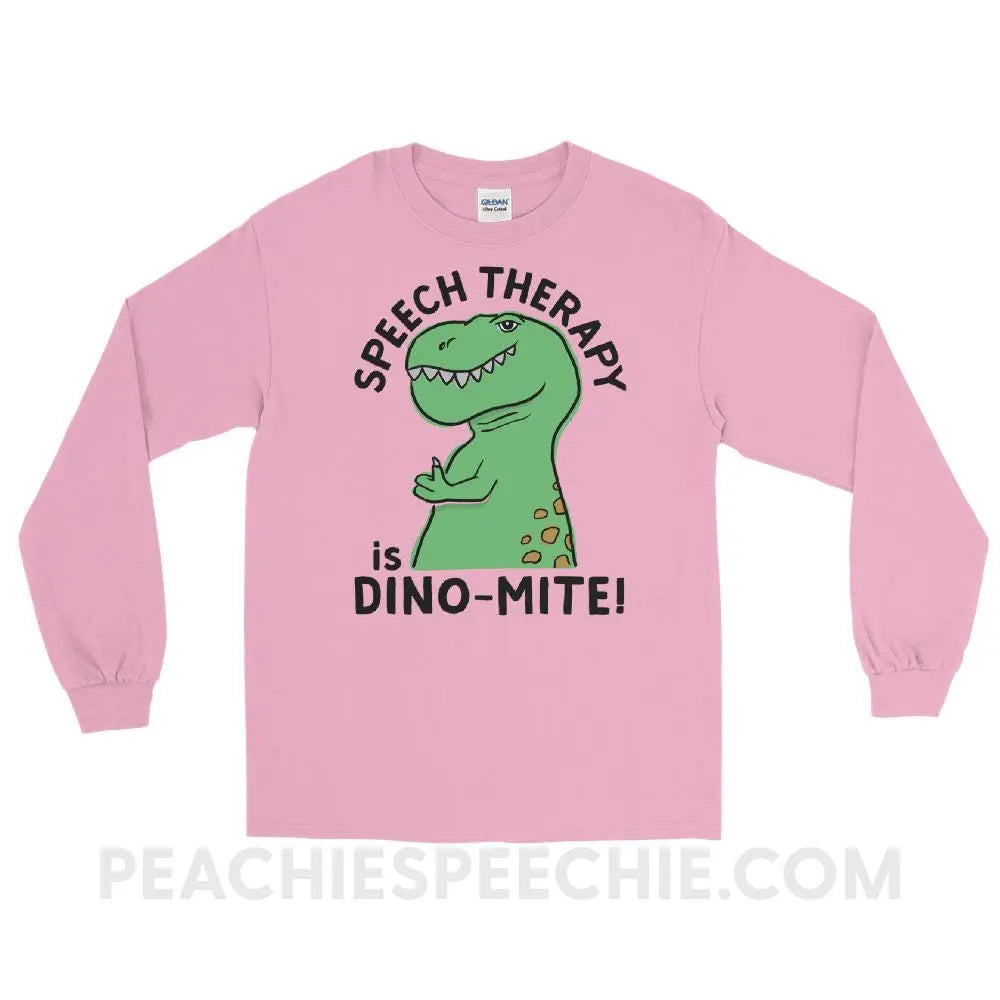 Speech Therapy is Dino-Mite Long Sleeve Tee - Light Pink / S - T-Shirts & Tops peachiespeechie.com