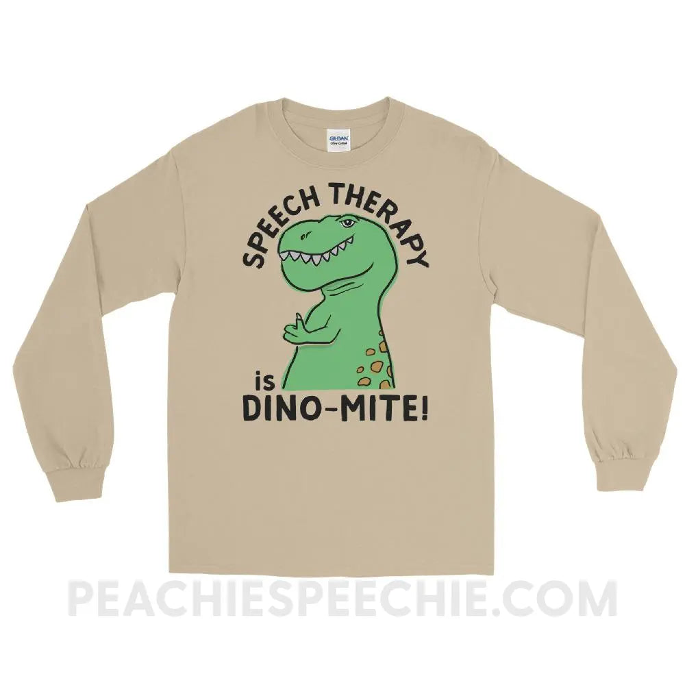 Speech Therapy is Dino-Mite Long Sleeve Tee - Sand / S - T-Shirts & Tops peachiespeechie.com