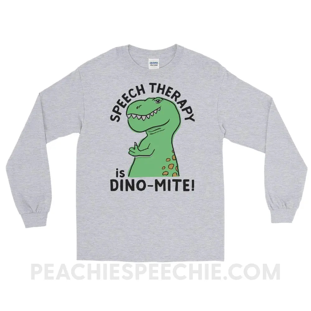 Speech Therapy is Dino-Mite Long Sleeve Tee - Sport Grey / S - T-Shirts & Tops peachiespeechie.com