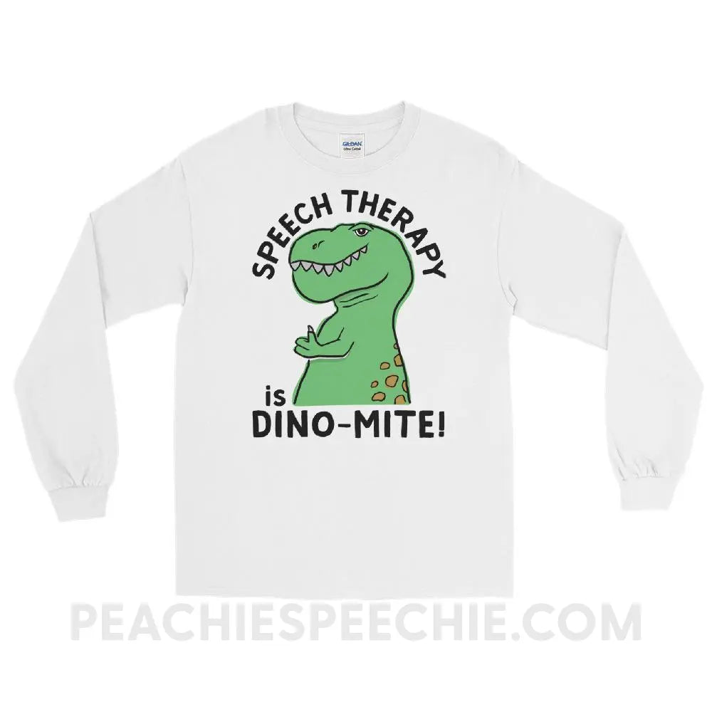 Speech Therapy is Dino-Mite Long Sleeve Tee - White / S - T-Shirts & Tops peachiespeechie.com